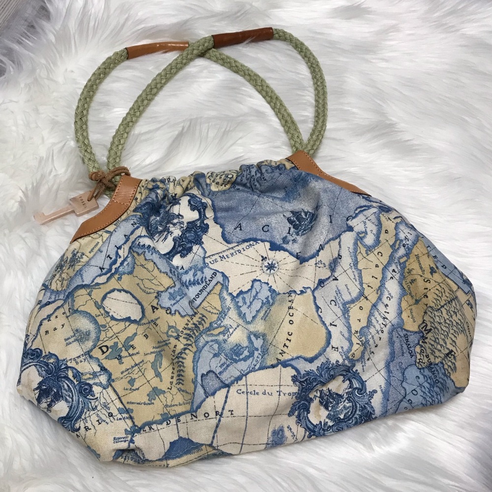 Fossil Mediterranean Map Canvas Shoulder Satchel